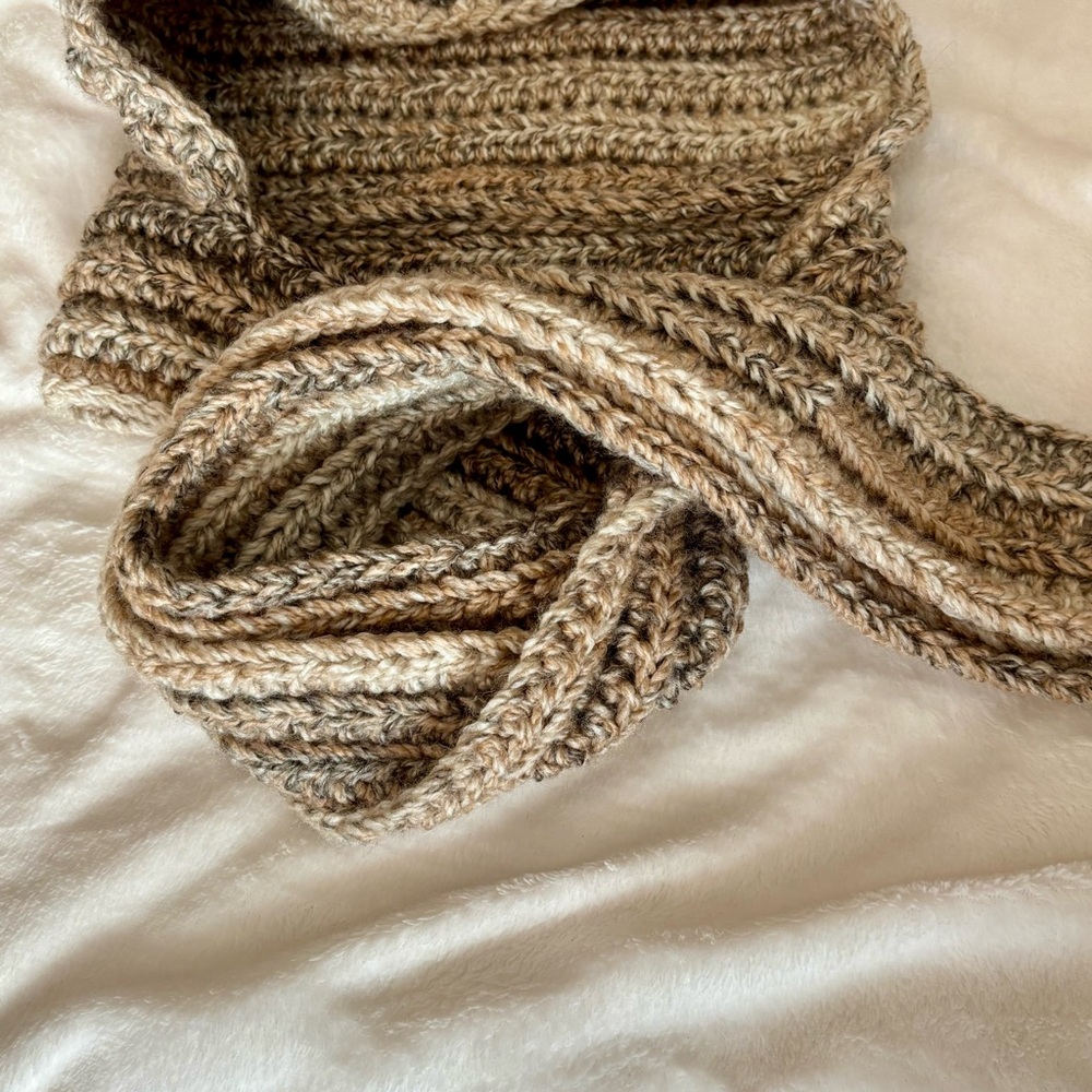 Chunky Neutral Crochet Hooded Scarf - Picture 4 of 5